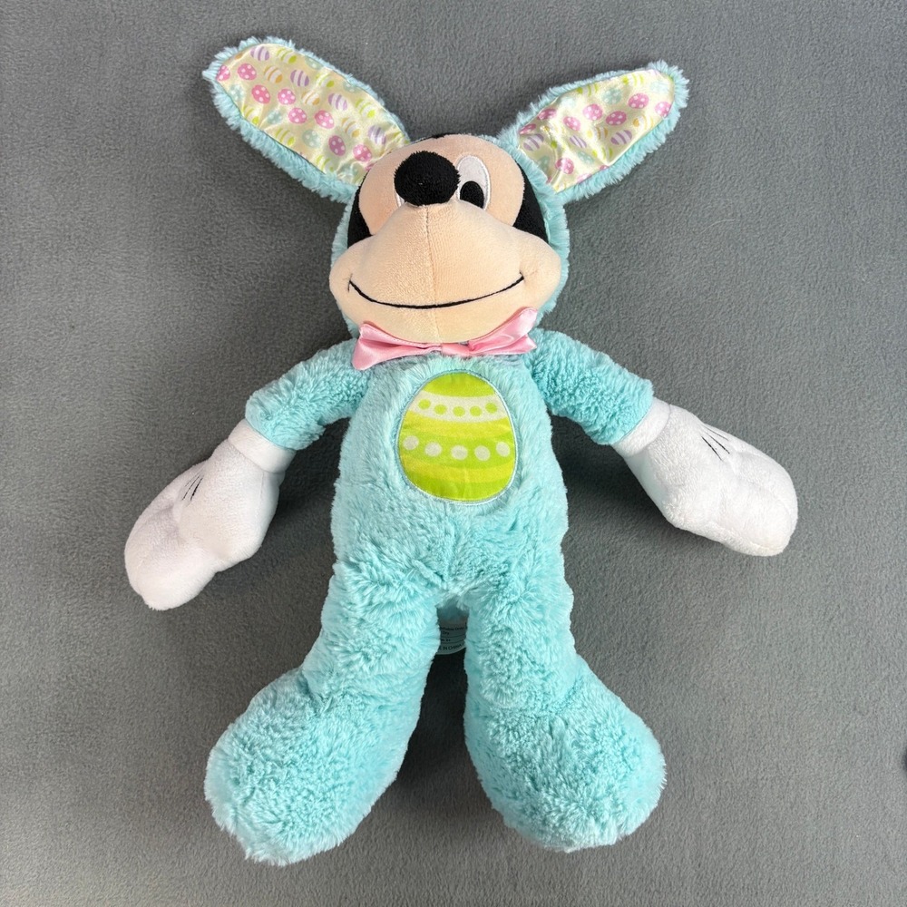 Disney Mickey Mouse Easter Bunny Plush 16 in Blue Suit Pink Bow Tie Holiday